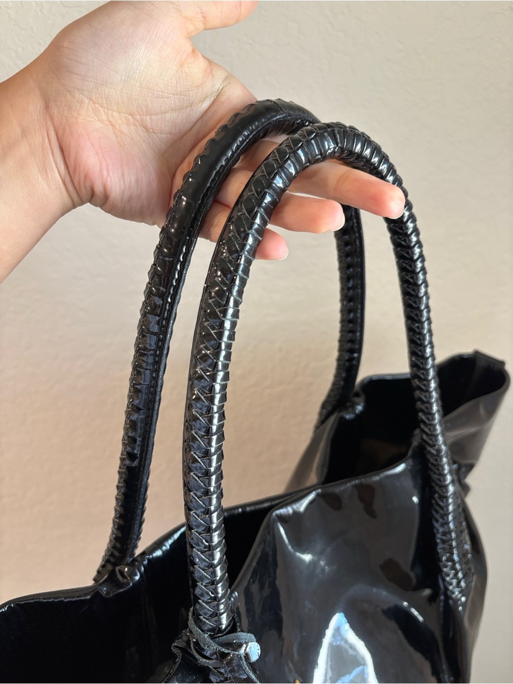 Salvatore Ferragamo Black Patent Tote Bag with Braided Handles - Picture 8 of 14